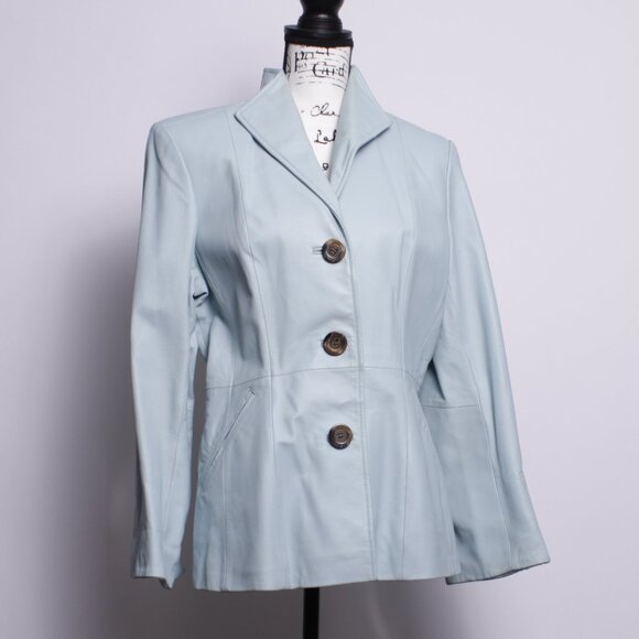 Vintage Terry Lewis Leather Jacket, Aqua, Size M RARE FIND!!